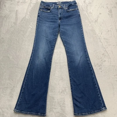 Calça jeans Good American feminina 10/30 azul boas pernas alargamento elástica casual Y2K - Imagem 1 de 4
