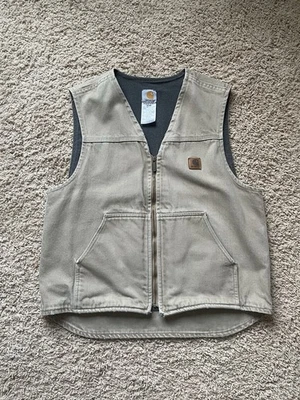 Chaleco de Trabajo CARHARTT Forrado de Vellón Años 90 De Colección V19 Bronceado Pato Algodón Lona Grande Foto 1 de 4