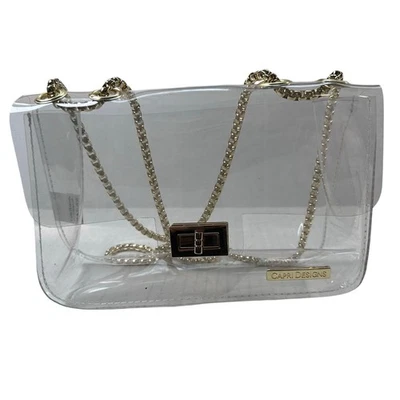 Bolso de hombro mediano diseño Capri cadena oro transparente   Foto 1 de 4