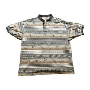 Vintage Mickey Mouse Golfing Striped Polo Shirt All Over Print 90s Size L/XL - Picture 1 of 7