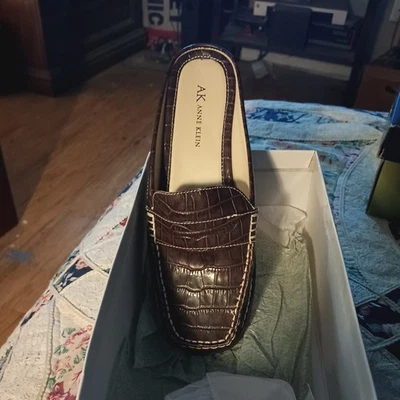 AK Anne Klein Pisos Para Mujer Talla 8M Estampado Piel de Serpiente Negro Mapentágono Espalda Sin Cordones Foto 1 de 4