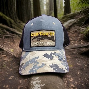 Carhartt Live To Fish Hat Digital Camouflage Adjustable Snap Back Cap Faded Blue - Picture 1 of 5