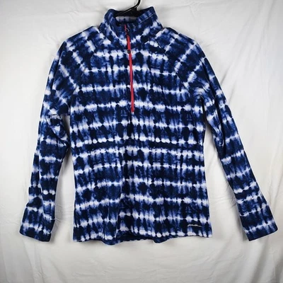Pullover polar Eddie Bauer para mujer 1/4 cremallera talla grande azul/blanco tie dye Foto 1 de 4