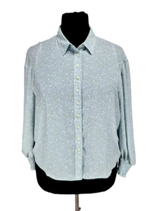 LEVI'S Women Size XXL Button Up Paislee Blouse Blue Floral Chiffon Puff Sleeve - Picture 1 of 8