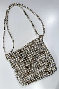 Rachel Ashwell Anthropology Womens Beige Marbled Cross Body Flap Beaded Purse - Picture 1 of 11