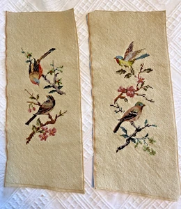 Lot of 2 Vintage Finished Wall Tapestry Needlepoint Bird Floral 8 x 19 - Picture 1 of 12