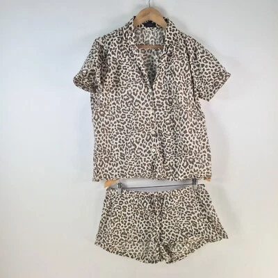 J.Crew Conjunto Pijama Talla M Beige Camisa Leopardo + Pantalones Cortos Algodón 112542 Foto 1 de 4