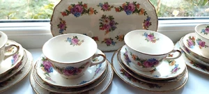 1940er Swinnertons Staffordshire Luxor Pergament Reg 837606 24 Teile Teeservice - Bild 1 von 13