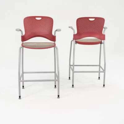 2013 Jeff Weber for Herman Miller Caper Stacking Bar Stool Red w/ Arms 11x Avail - Image 1 of 4