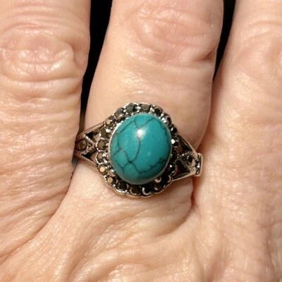 Зеленый Howlite моды * кольцо размер 9,25 в окружении с кристаллами 🇨🇦 - Изображение 1 из 4