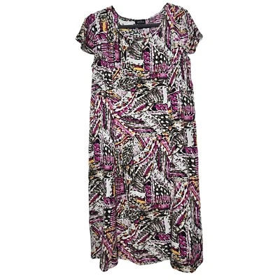 Vestido Erika L Rosa Negro Amarillo Abstracto Midi Corbata Trasera Colorido Maximalista Artístico Foto 1 de 4