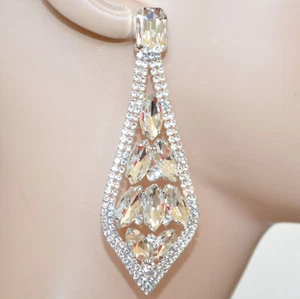 ORECCHINI ARGENTO donna cristalli strass pendenti gocce trasparenti sposa US4 - Foto 1 di 2