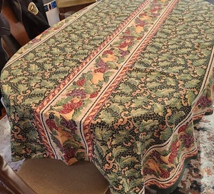 Terrisol Tablecloth 60"x 110" Rectangle, Green Fruit Floral Print Made In Brasil - Picture 1 of 5