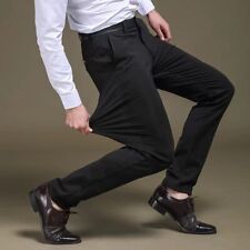 Men Retro Office High Waist Casual Suit Pants Straight Trousers Buckle Pants