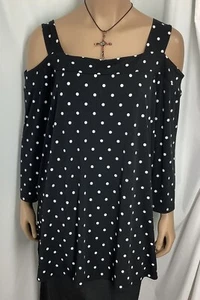 Woman Within Top Womens 18/20 L Polka Dot Black White TMH250105/TB1 - Picture 1 of 7