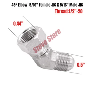 Hydraulic Fitting 5/16"(1/2"-20) Female JIC 45° Elbow Swivel X 5/16" Male JIC - Picture 1 of 2