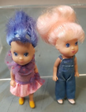 1987 Wish World Kids Mini Doll lot (2) Blue / Pink Hair KPT Kenner 3 1/2" Vtg