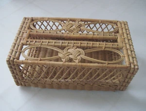 Cubierta de caja de tejido de mimbre rectangular de paja de colección patrón adornado - Imagen 1 de 9