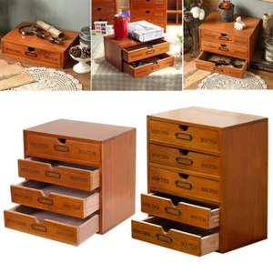 Wooden Drawer Cabinet Desktop Organiser Office Stationery & A5 Documents Storage - Picture 1 of 19