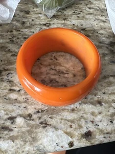 Vintage Bakelite Bangle Bracelet Wide Domed Thick Chunky Slightly Marble Orange - Picture 1 of 7