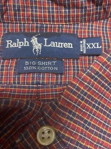 RALPH LAUREN BIG SHIRT XXL a quadri blu rosso Oxford con bottoni - Foto 1 di 10