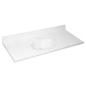 49 in. x 22 in. Single Faucet Hole Cultured Marble Vanity Top in Solid White wit - Picture 1 of 3