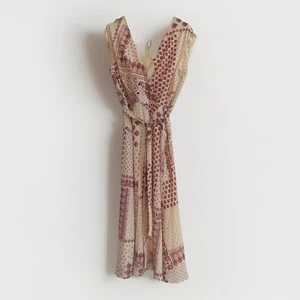 LAUREN Ralph Lauren Women’s Sz 12 Patchwork Paisley Surplice Dress Ivory/Garnet - Picture 1 of 6