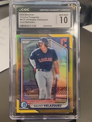 2024 Bowman Chrome Gold Refractor Ralphy Velazquez /50 RC Gem Mint CGC 10 - Image 1 of 2