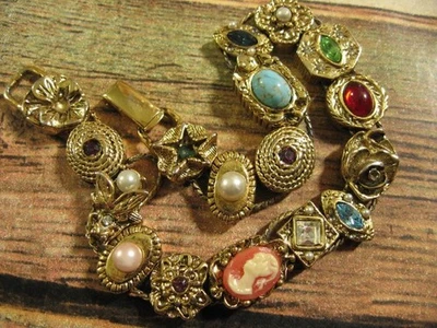 Vintage Victorian Revival Slider Charm Bracelet Gold Plated 8" - Image 1 of 4