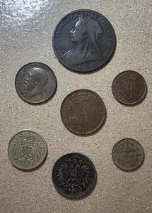 LOTTO 7 MONETE INIZIO 1900 CON ARGENTO SVEZIA GRAN BRETAGNA BELGIO AUSTRIA - Picture 1 of 14