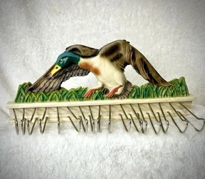 Vintage Mallard Duck Tie Rack Wall Mount Cabin Decor Cottagecore Hunting Lodge - Picture 1 of 6