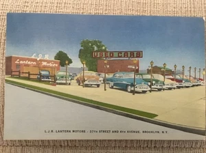 Teknitone Postkarte Gebrauchtwagenhändler LJR Lantern Motors Brooklyn NY unbenutzt FARBE!! - Bild 1 von 2