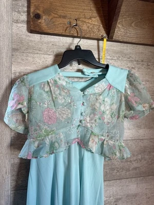 Vestido Halter Floral Azul Casero Vintage Años 60/70 con Botón Chaqueta Talla M Foto 1 de 4