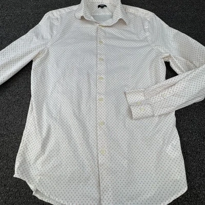 Camisa Express Para Hombre Mediana Blanca Rosa Geométrica Ajustada 1MX Abotonada Elegante Foto 1 de 4