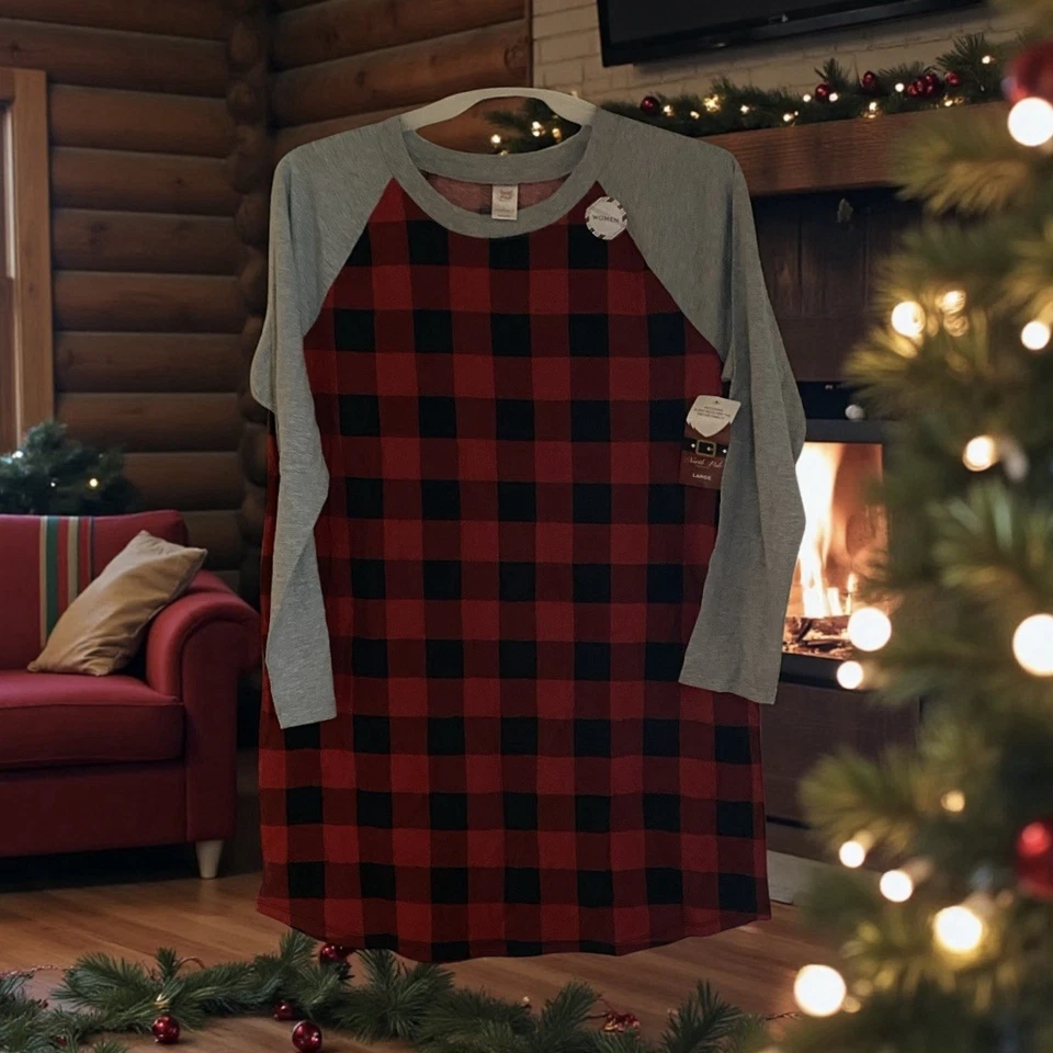 Женская рубашка для сна в клетку с длинным рукавом размер большой пижама для сна на Рождество - Изображение 1 из 1
