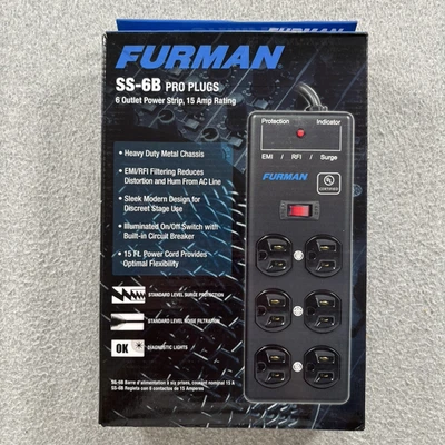 Furman SS-6B Pro Plug 6 Outlet AC Surge 15A Power Strip Conditioning - Image 1 of 3