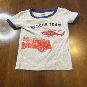 Old Navy 3T Rescue Team Helicopter Fire Truck Ringer T-Shirt Toddler Gray - Picture 1 of 5