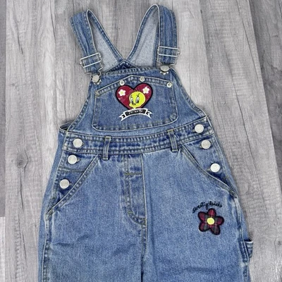 Vintage 90s Looney Tunes Tweety Denim Overalls Denim Size 4 Kids Cartoon - Image 1 of 4