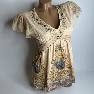 Top Derhy Boho Bordado con Cuentas M Floral Festival Túnica Y2K Étnica Cottagecore - Imagen 1 de 13