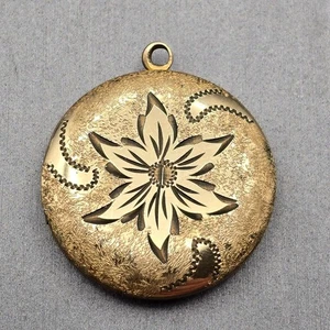 Vintage Gold gefüllt Floral Medaillon Anhänger 1" Diamantschliff Radierung strukturierte Akzente - Bild 1 von 4