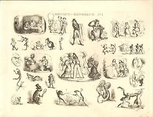1840 VICTORIAN PRINT ~ OMNIUM GATHERUM No 1 FROGS SLAVES CARICATURES CAT MONKEY - Picture 1 of 1
