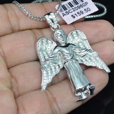 Dije grande de cadena de ángel EP de oro blanco sin deslustre de plata esterlina italiana pura de 2" Foto 1 de 4