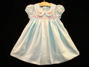 Ciao Bebe NEW Hand Embroidered Smocked Dress Baby Girl Size 3M SKY BLUE - Picture 1 of 5