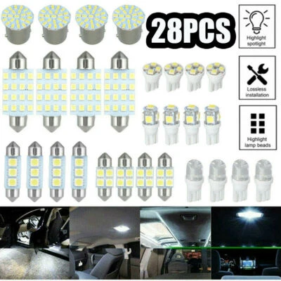 28PCS Car Interior LED Light Bulbs Kit Dome License Plate Lamp White Accessories - Image 1 of 4