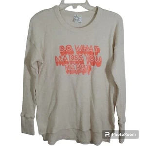 Aerie Offline Waffle Knit Thermal "Do What Makes You Happy" Graphic Shirt Small - Picture 1 of 10