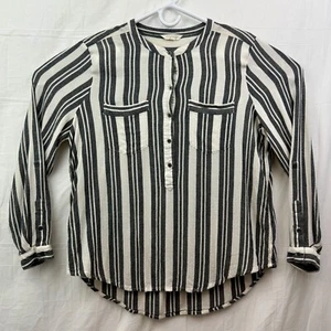 Lucky Brand Stripe Long Sleeve Button Down Shirt Women XL Gray White - Picture 1 of 10