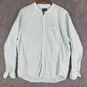 Abercrombie & Fitch Shirt Mens XXL Light Blue Pinstripes 100% Linen Band Collar - Picture 1 of 9