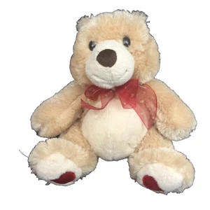Aurora Bean Bag Orsacchiotto 9” Peluche Tan/Beige Romance Trasparente Rosso Fiocco Cuore Zampe - Foto 1 di 10