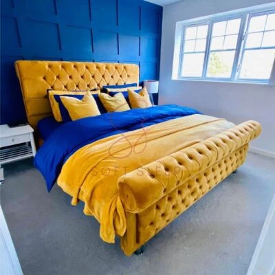 CHESTERFIELD SLEIGH BED 3FT, 4FT, 4FT6,5FT, 6FT IN MULTIPLE COLOUR.See Video - Image 1 of 2