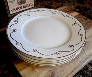 SET of (4) Pier 1 Imports HOLIDAY SCROLL Gold Rimmed 10.5” Dinner Plates - Picture 1 of 3